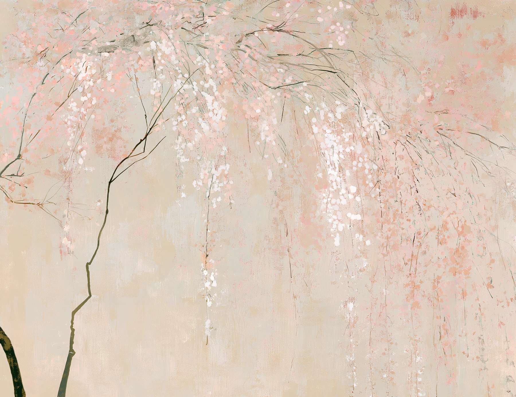 Floreale: rami e fiori delicati nei toni rosa e avorio