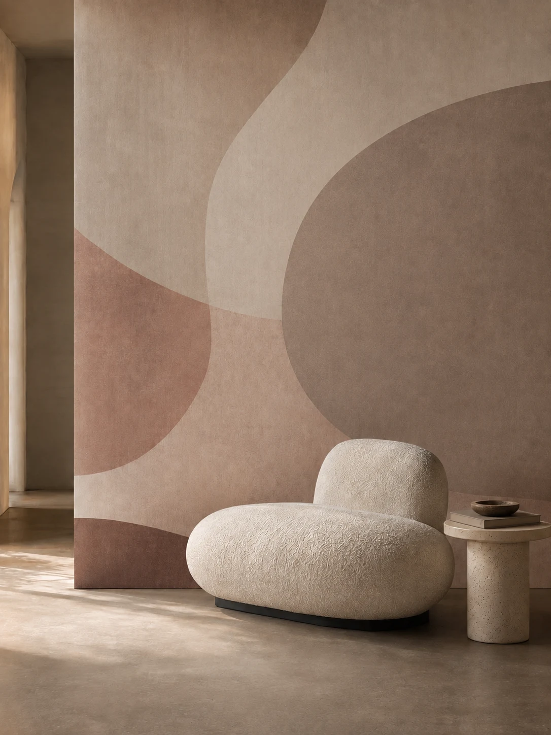 Geometrico: murale con forme curve nei toni caldi e tortora